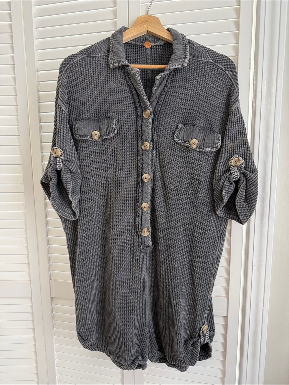 Free People Charcoal Gray Waffle Romper
